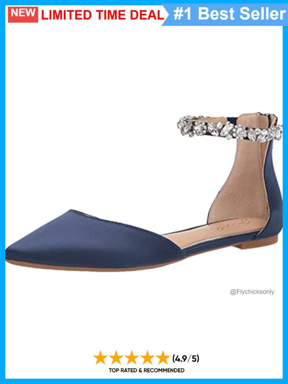 Pointed Toe Satin Flats with Ankle Strap and Padded Comfort